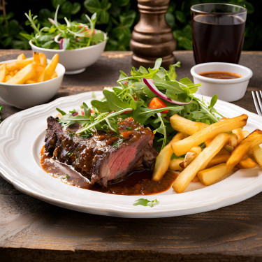 Braised Usa Angus Short Rib Slow Cooked, Red Wine Braised, Crispy Fries