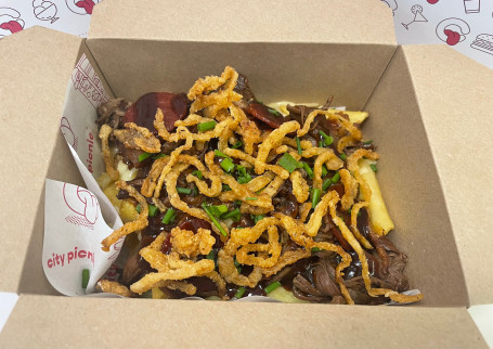 Beef Brisket, Crispy Pepperoni Jalapenos Chip Box.