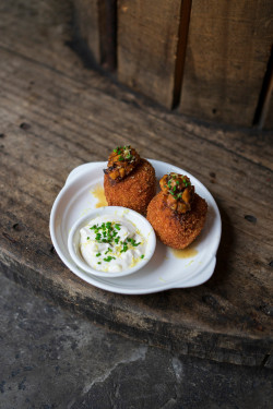 Boudin Noir Croquettes With Caramelised Apple And Sour Cream