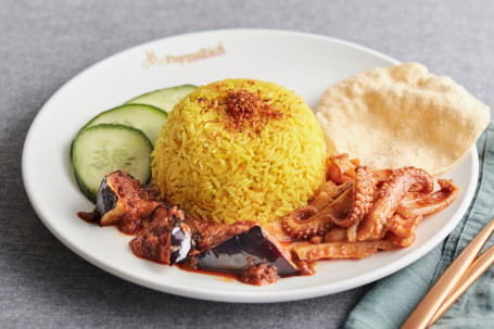 R30 Nasi Kunyit With Sambal Sotong And Sambal Eggplants