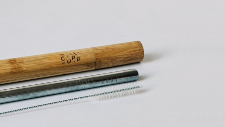 Black Reusable Straw W/ Bamboo Case