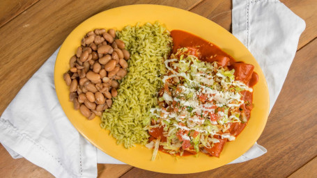 Meat Enchilada (3) Plate With Rice Beans