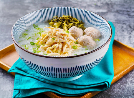 Jī Sī Gòng Wán Qīng Tāng Xīn Zhú Mǐ Fěn Hisnchu Rice Vermicelli W/ Shredded Chicken Pork Meatball