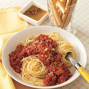 Spaghetti Met Vleessaus Lunch Pasta Kom