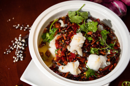 [8118] Seasoned Sliced Cod Fillet Topped With Sizzling Sichuan Style Aromatic Oil Shuǐ Zhǔ Xuě Yú Piàn