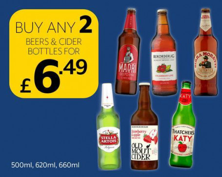 Koud Bier/Cider 2 Voor £6,49